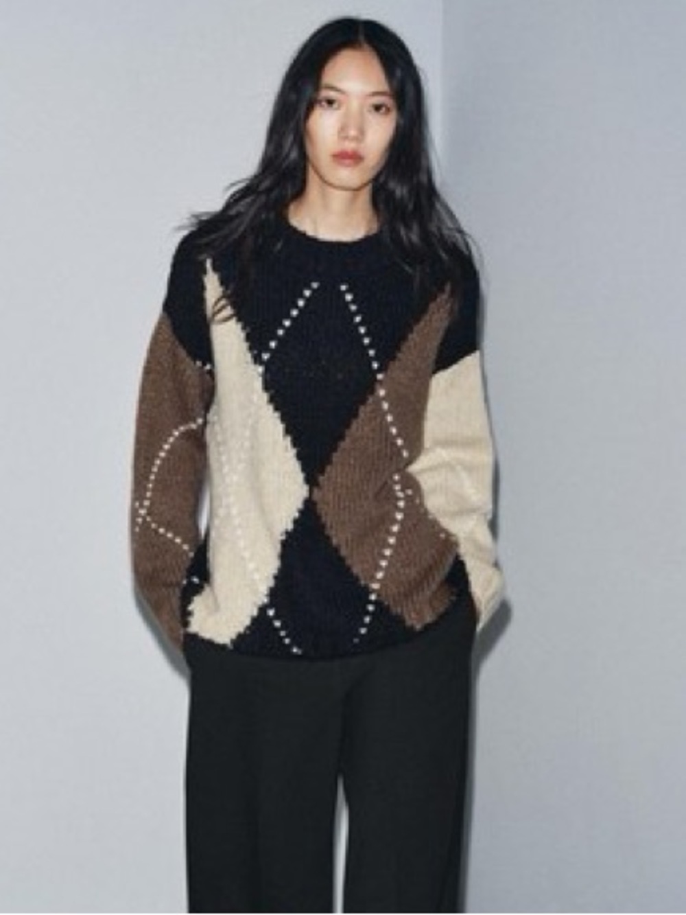 ZARA Argyle Pattern Crewneck Sweater